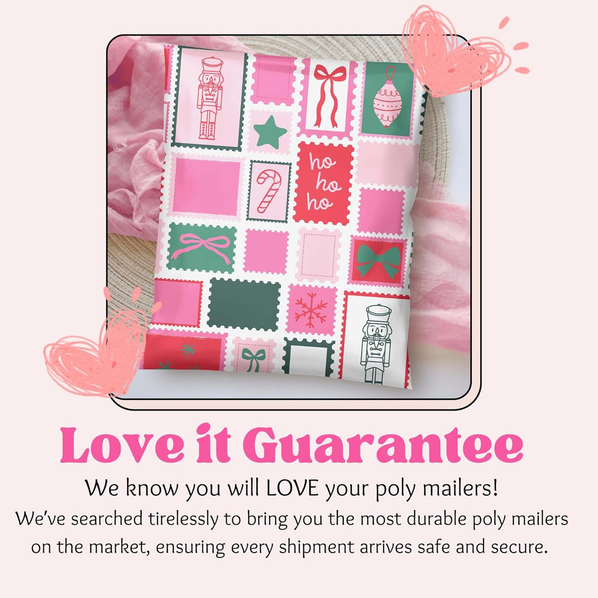 Picksie Mailers- Cute Christmas Shipping Bags 10x13 Packaging Supplies for Small Business Pink Designer Holiday Mailers Polybag Packaging 100 Pack Bulk Mailers Shipping Envelope - Holly Poly Postage