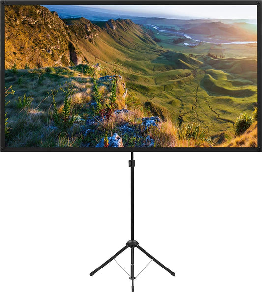 Projector Screen with Stand, 100 Inch Outdoor Projection Screen 16:9 and Tripod Stand, Portable Projector Screen, 1.2 Gain, Lightweight and Compact, Easy Setup, Idea for Home Cinema, Backyard Party.