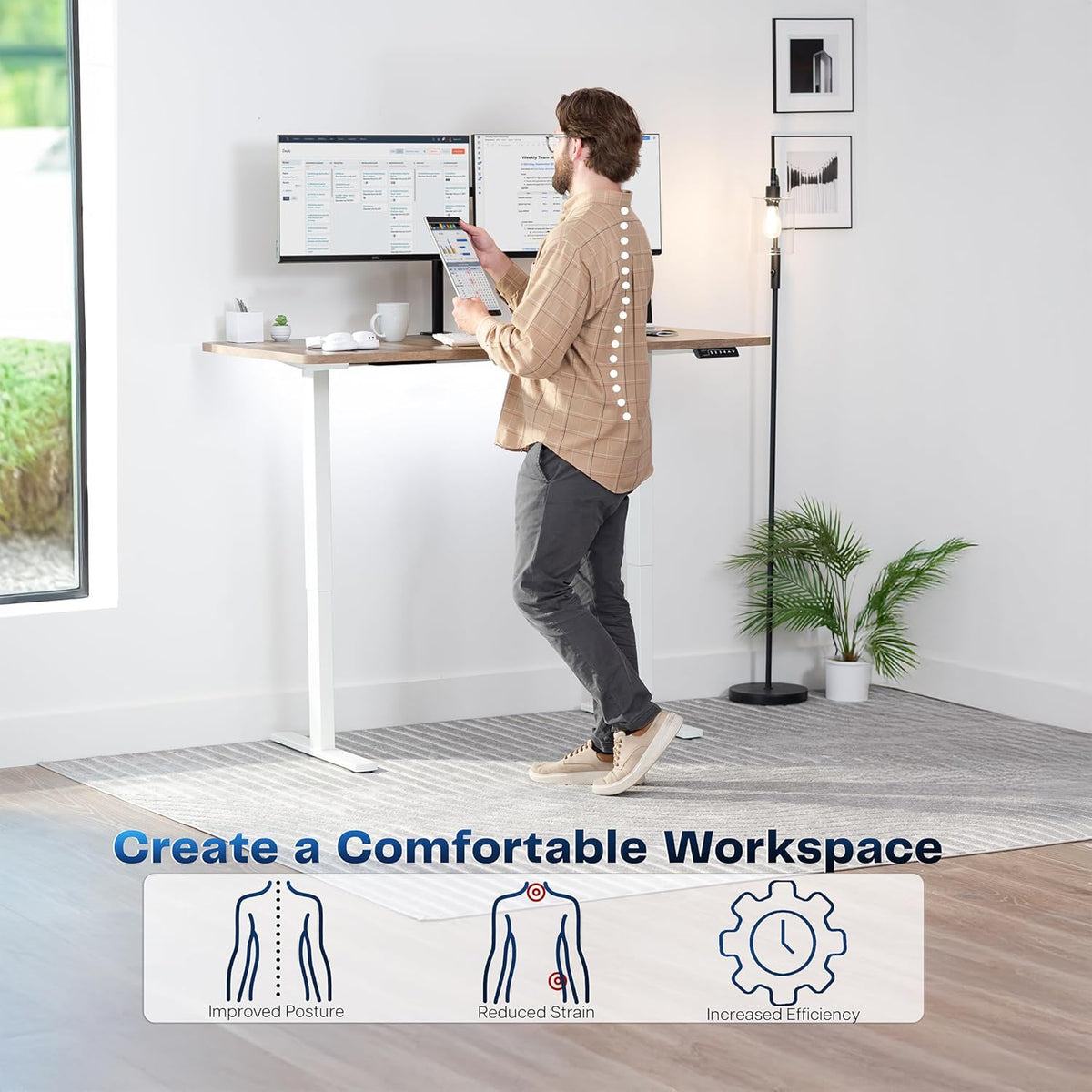 VIVO Electric 60 x 30 in Standing Desk, Memory Height Adjustment, 1B Series, Reclaimed Wood Top White Frame, DESK-KIT-1W6P-30