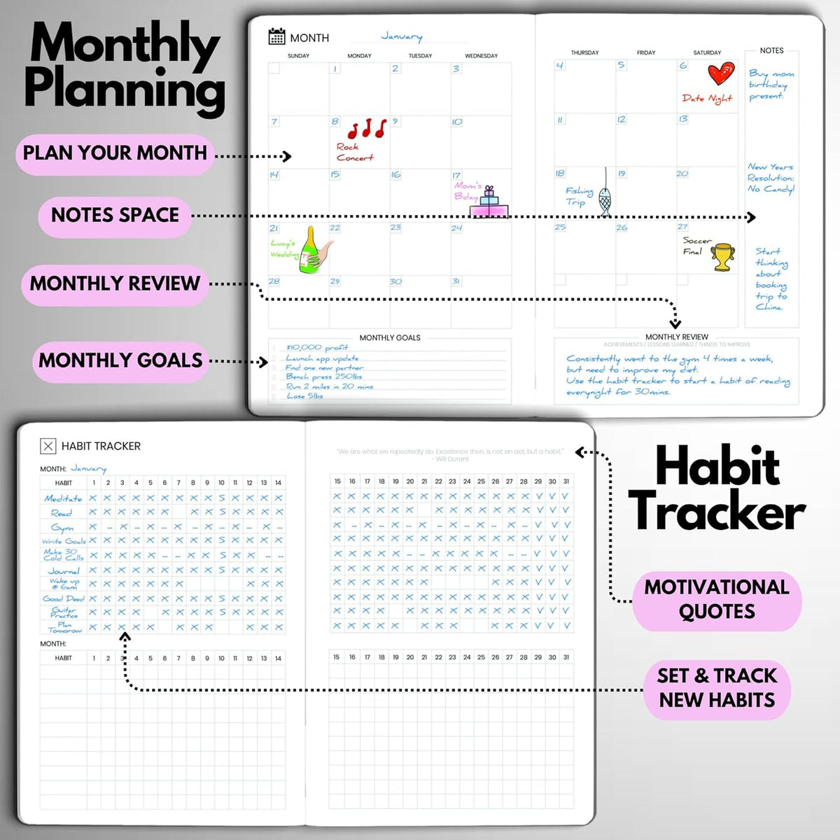 Undated Daily Planner – 6-Month A5 Productivity Organizer with Full Page Per Day, Hourly Schedule, Goal Setting, Habit Tracker, Weekly & Monthly Pages – Hardcover Time Management Notebook (Lilac)