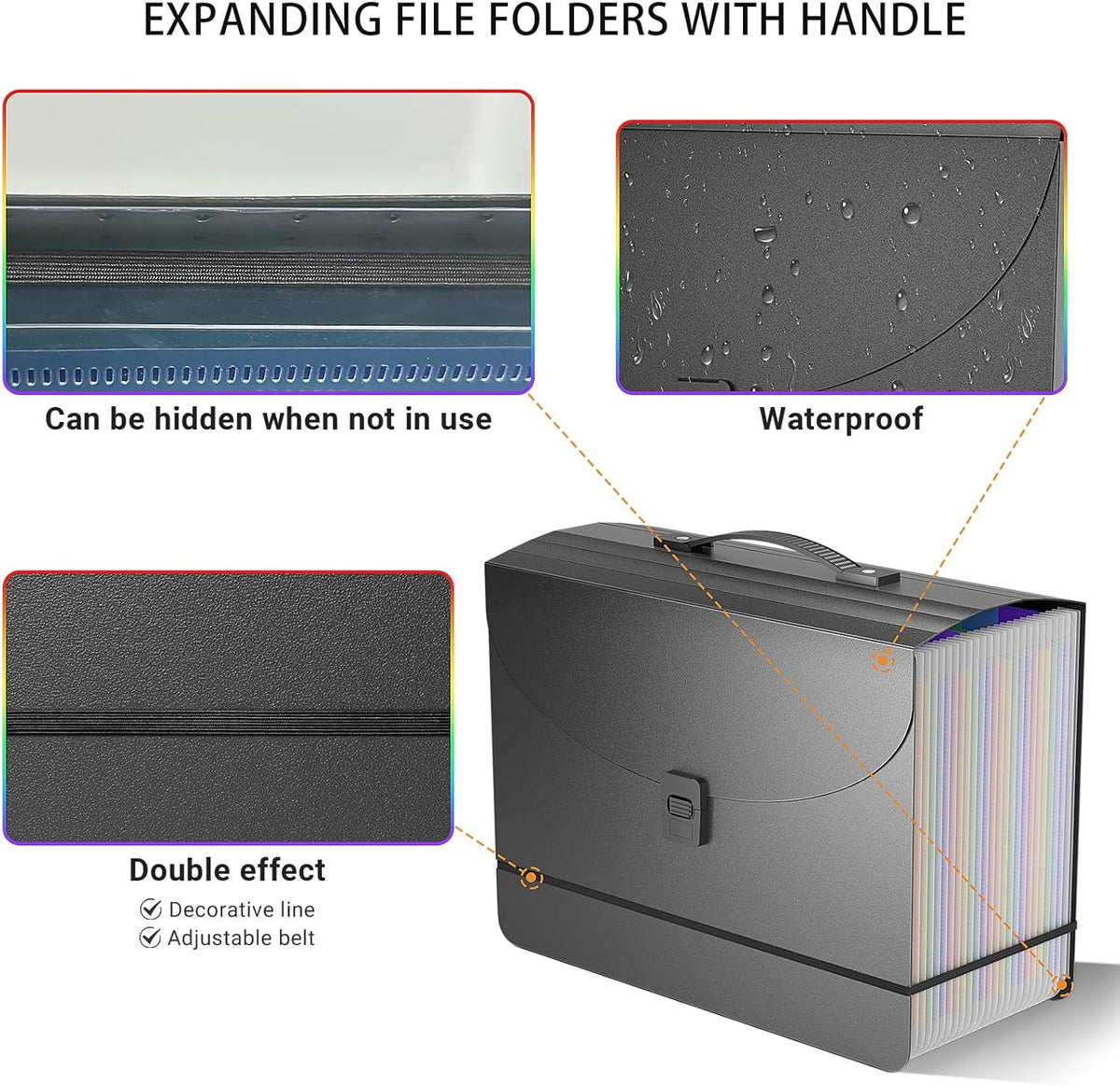 25 Pockets Expanding File Folders,Portable Accordion File Organizer,Expandable File Folder,Bill,Paper Receipt,Document Organizer,Plastic Accordian Filing Box,Colored Tabs,A4/Letter Size