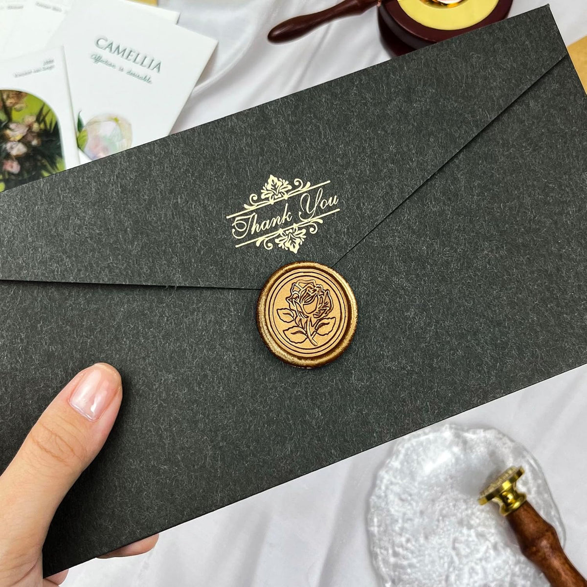 25pcs Bronze Wax Seal Stickers, Rose Style, Self Adhesive, Waterproof for Wedding Invitations, Envelope, Gift Wrap, Christmas