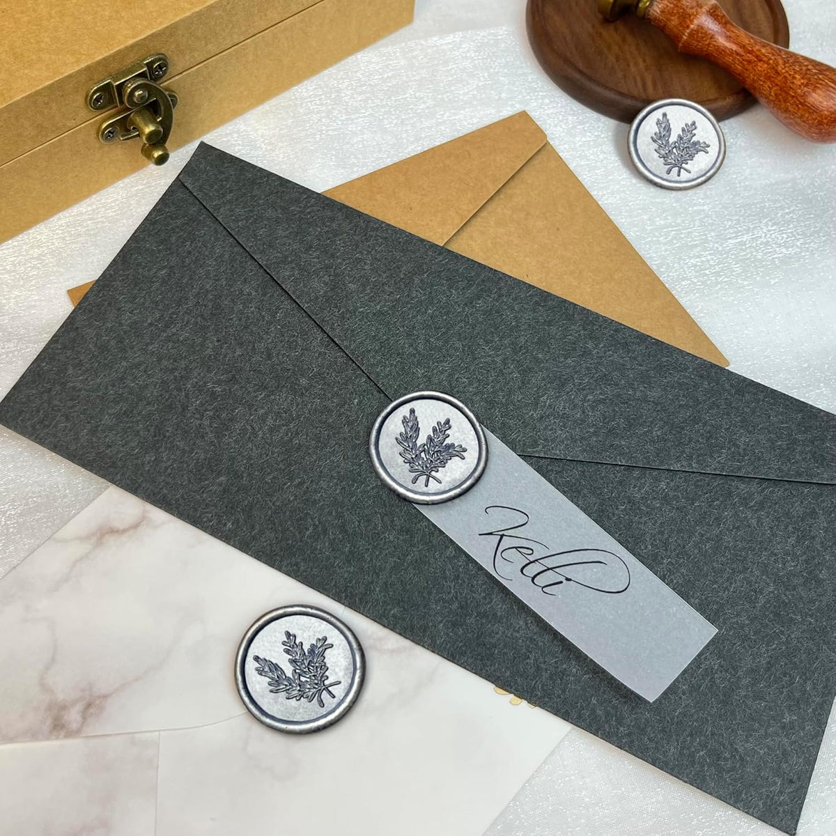 25Pcs Wax Seal Stickers Handmade Envelope Seals Self Adhesive Wax Stickers for Wedding Party Invitations, Envelope, Gift Wrap, Christmas(Rosemary Style, Gray Blue)