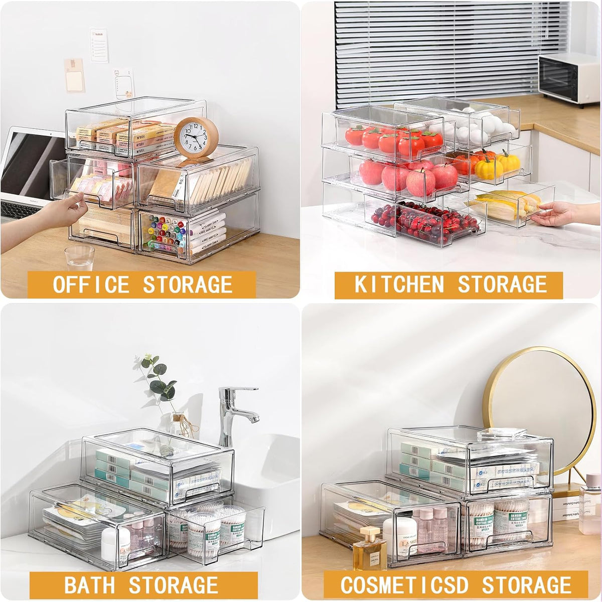 clear Drawer-Type Plastic Storage Box Bins Organizer，Family First Aid Kits Medicine cabinet Box Organizer,Closet ，Shelf，Ointments, Adhesive Bandages，Cosmetics,Office Items (clear, 2L)