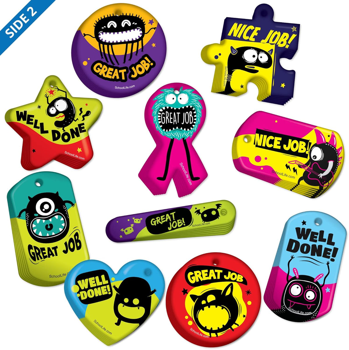 Brag Tags Fun Critters & Monsters Increase Attendance Incentives Value Pack: 250 Multicolor, Waterproof Teslin Brag Tags (25 Per Design)