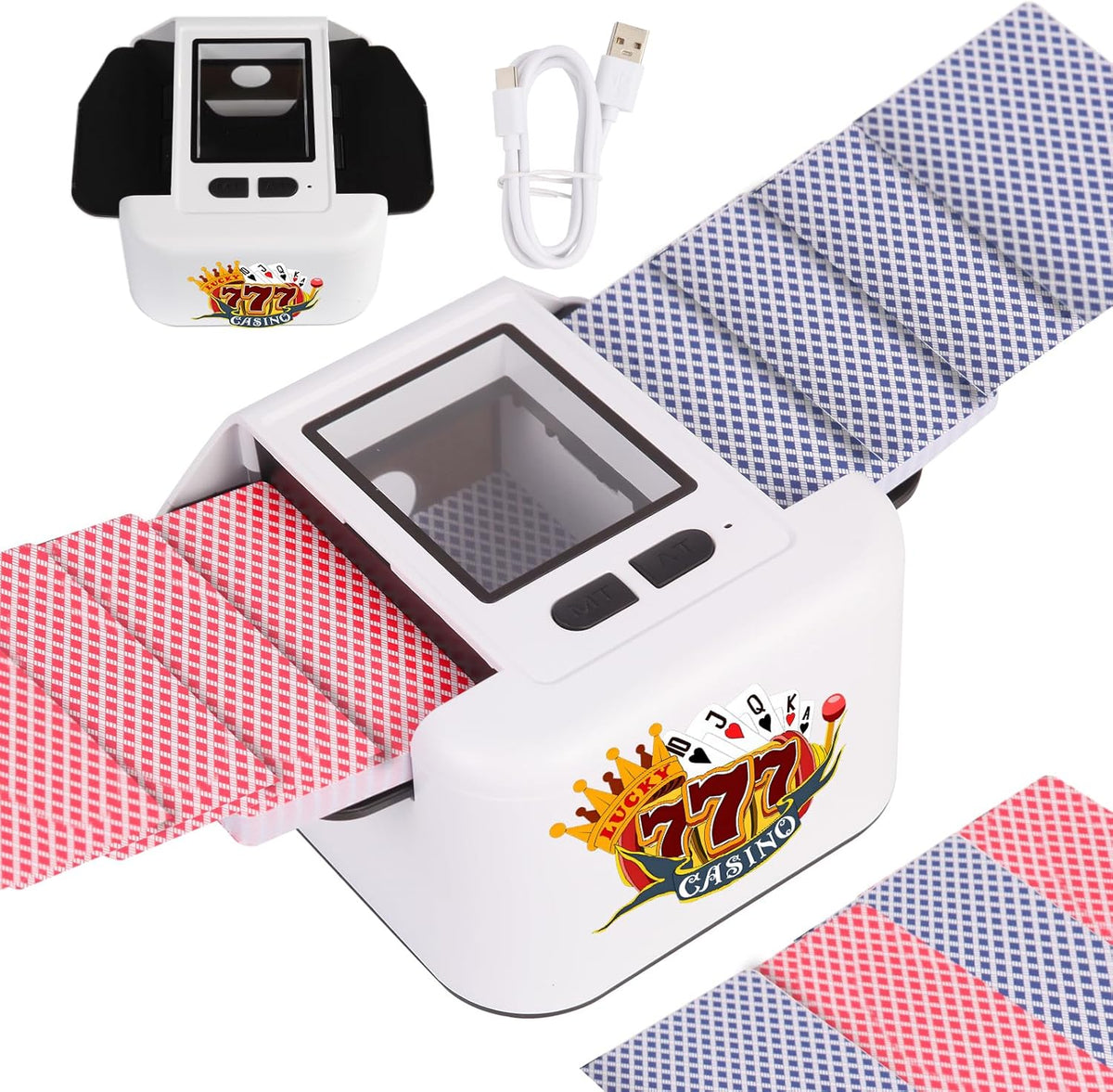 Rechargeable Automatic Card Shuffler 2 Decks, 2000 mAh Built in Battery USB-C Charge, Low Noise Fast Shuffler, Smart Auto Shuffler for UNO Poker Skip-Bo Canasta Texas Hold'em Skyjo