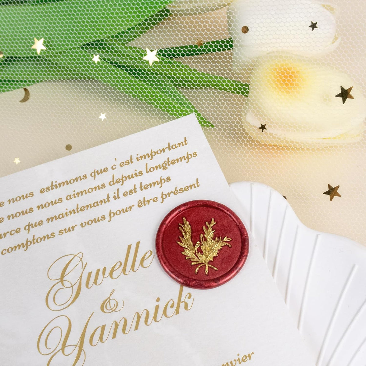 25Pcs Gold & Red Wax Seal Stickers - Handmade Envelope Seals, Self-Adhesive Wax Stickers for Wedding Party Invitations, Envelope, Gift Wrap, Christmas (Gold Rosemary Style, Red)