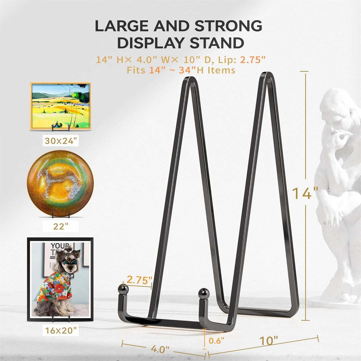14 Inch Heavy Duty Plate Stand (2 Pack) – Metal Display Easel for Large Plates, Platters, Picture Frames, Plaques, Signs and Posters