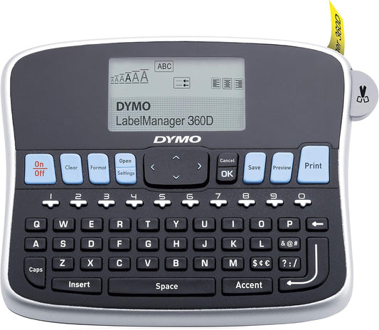 DYMO Desktop Label Maker LabelManager 360D Rechargeable Hand-Held Label Maker, Easy-to-Use, One-Touch Smart Keys, QWERTY Keyboard, Large Display, For Home & Office Organization