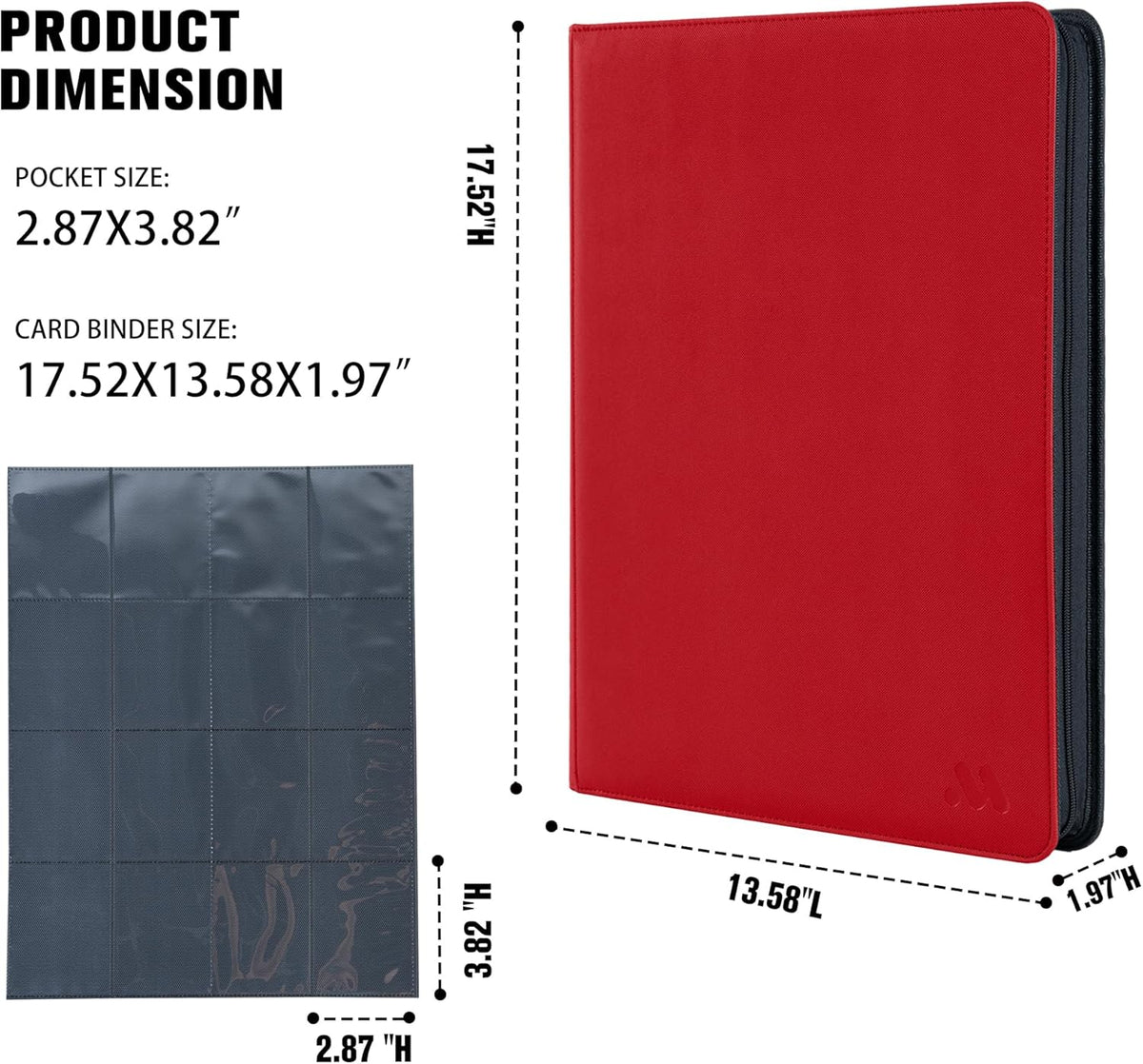 Premium 1000+ Pockets Card Binder,16 Pockets Trading Card Binder Ringless Side Loading Trading Card Album Folder for TCG -Red
