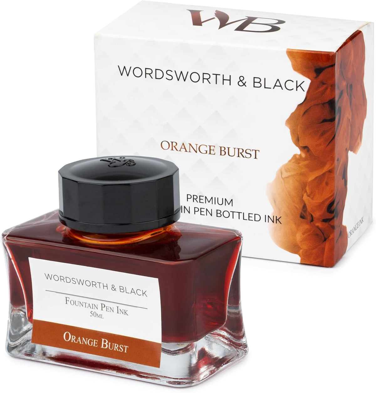 Wordsworth and Black Fountain Pen Ink Bottle (50 ml) Premium Luxury Edition, [Orange] Fountain Pens Bottled Ink; Classic Designed Bottle Smooth Flow 50 ml
