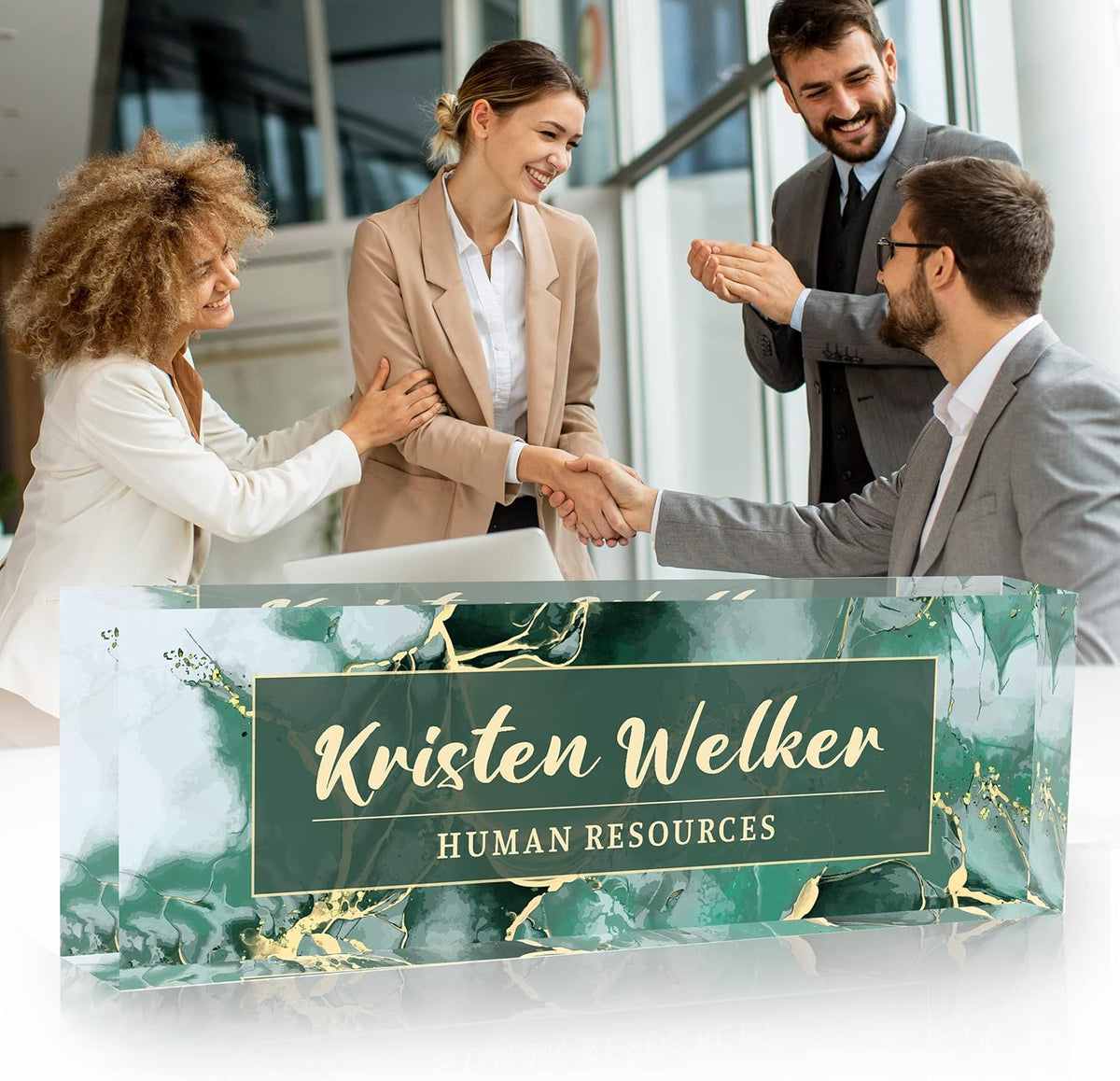 Desk Name Plate Personalized, Premium Green Phnom Penh Marble Acrylic Desk Name Plate, Personalized Name Plate for Desk, Office Decor for Women or Men Coworkers, Boss, Employee, Teacher