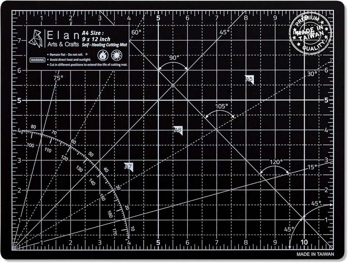 Elan Cutting Mat A4 Black & Taupe, Self Healing Cutting Mat 9x12 Inch, 5-Ply Craft Board Black, Hobby Board for Crafts 9x12 Inch