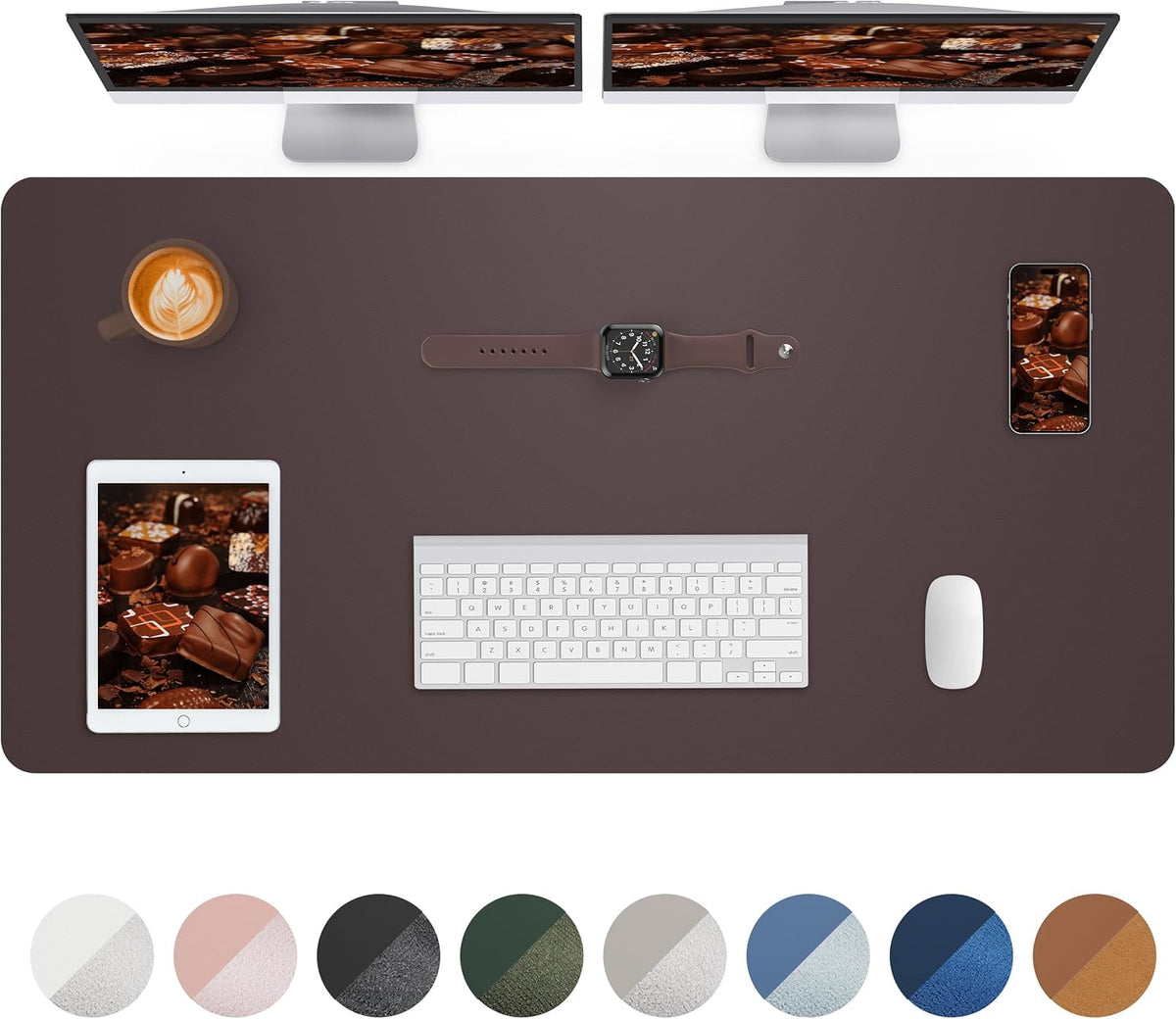 Leather Desk Pad Protector,48" x 23"Large Desk mat,Office Desk Mat, Non-Slip PU Leather Desk Blotter,Mouse pad,Waterproof Keyboard mat for Office/Home/Decor (Coffee)