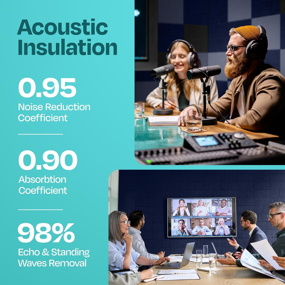 Acoustic Panels 12-Pack Soundproof Wall Panels 12"x12"x0.4" Decorative Sound Dampening for your Home, Office, Studio, Bedroom & More with Unique GridFrame Carving [Denim Blue]