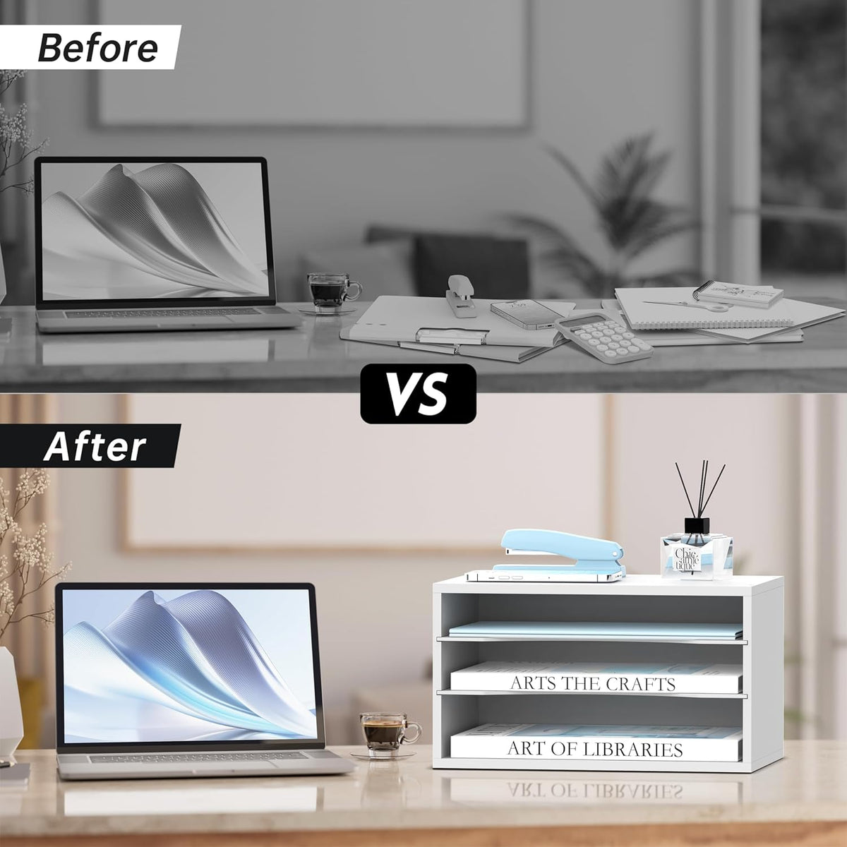 SUPEASY Wood Desk Organizer, 3 Tier Paper File Organizer for Desk, Wooden Desktop Organizer, Paper Letter Literature Mail Sorter, for Office School & Home Organization, White