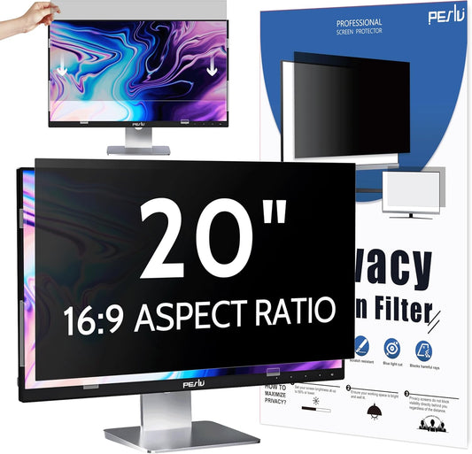 Computer Privacy Screen 20 Inch for 16:9 Widescreen Monitor, Removable 20inch Anti Blue Light Anti Glare Monitor Privacy Filter Shield (17 7/16" x 9 13/16")