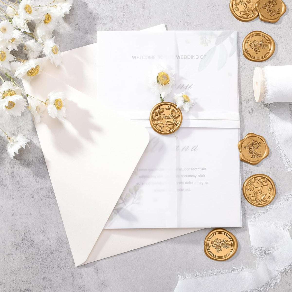 UNIQOOO Wax Seal Stickers - (3 Designs in 1 Pack) Wedding Invitation Envelope Seal Stickers, 60 Pcs Self-Adhesive Stickers, Perfect for Invitation, Christmas, Gift Wrapping (Anti Gold)