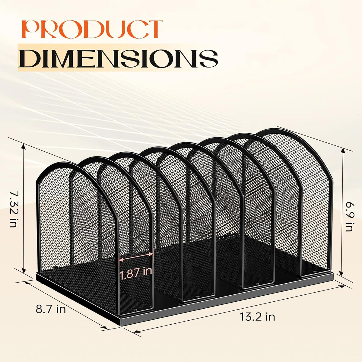 7-Section Metal Upright File Sorter Organizer，Office Small Letter Sorter Desktop File Organizer Metal Mesh Iron Sole, Black