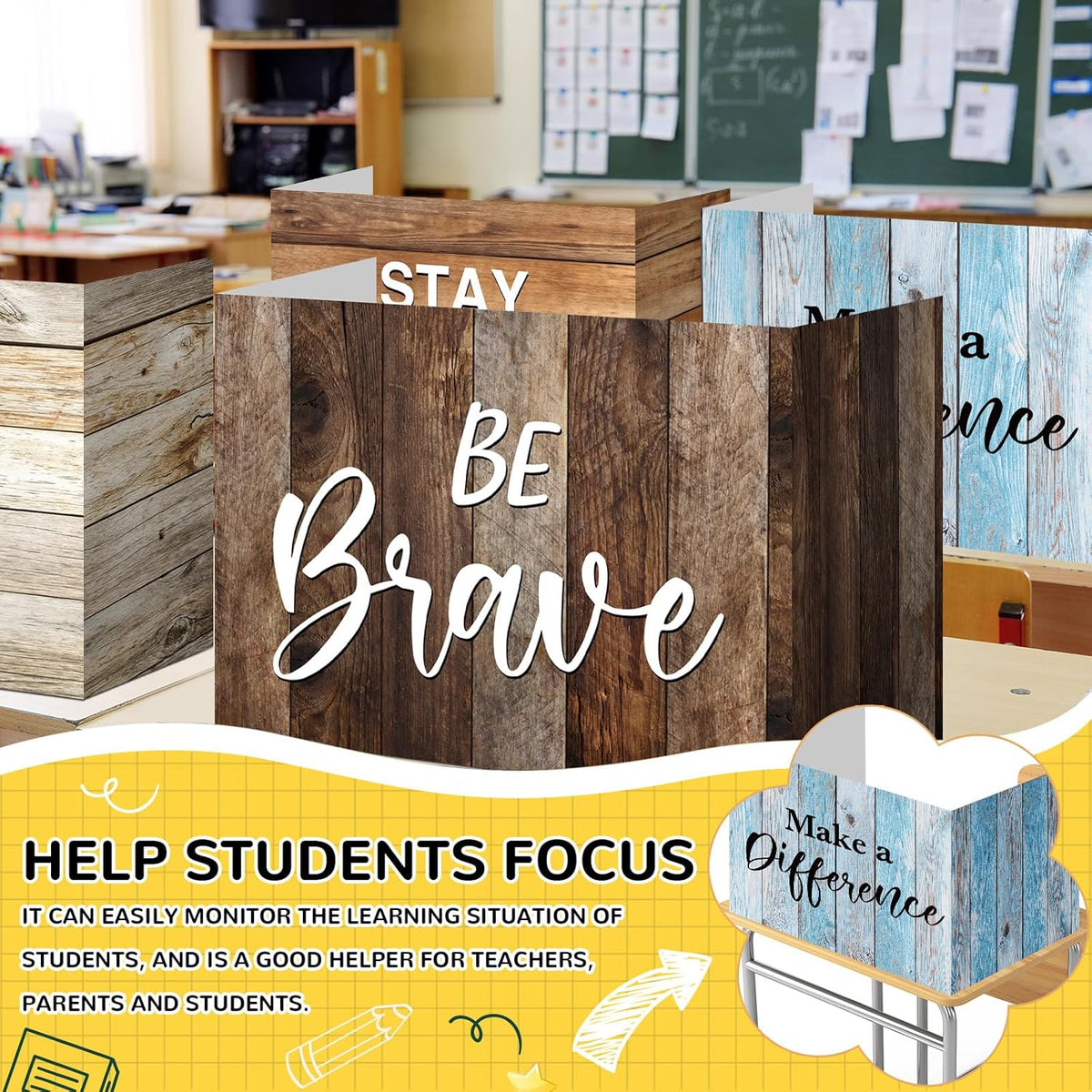 Honoson 24 Pcs Bulk Inspirational Privacy Folders for Students Cardboard Test Privacy Boards Motivational Words Desk Dividers Shield for Classroom School Study Supplies, 6 Styles(Farmhouse)