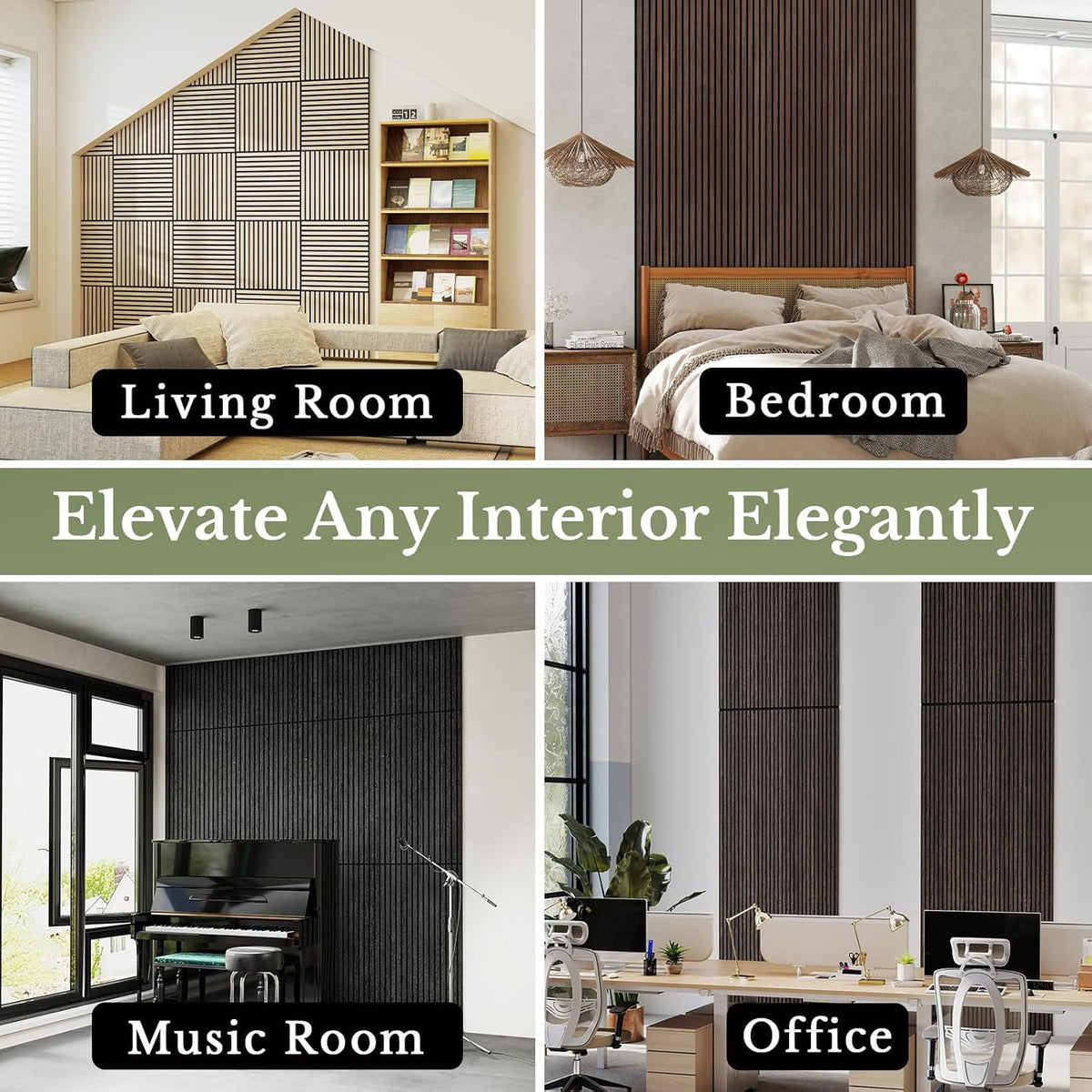 MISSDAY Wood Slat Acoustic Wall Panels, 4 Packs 23.6" x 23.6" Oak Soundproof Panel For Interior Wall Decor Noise Absorbing-3D Textured Wooden Panel Sound-Absorbing for Home, Office, Studio