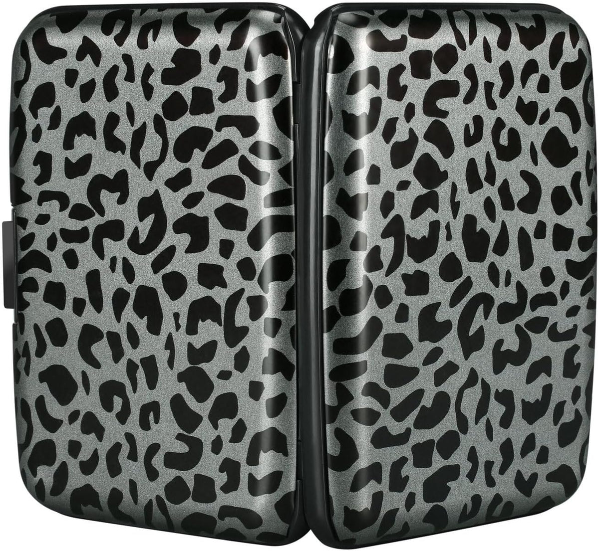 ELFISH Mini RFID Aluminum Wallet Credit Cards Holder Business Card Case Metal ID Case for Men Women(Black Leopard Print)
