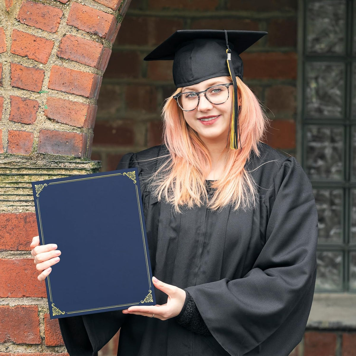 Ndsox 50 Packs Navy Blue Certificate Holders, Graduation Diploma Holders, 350GSM, Diploma Covers with Gold Foil Border for Letter Size 8.5" x 11" Award Certificate Paper, Cardstocks and Documents