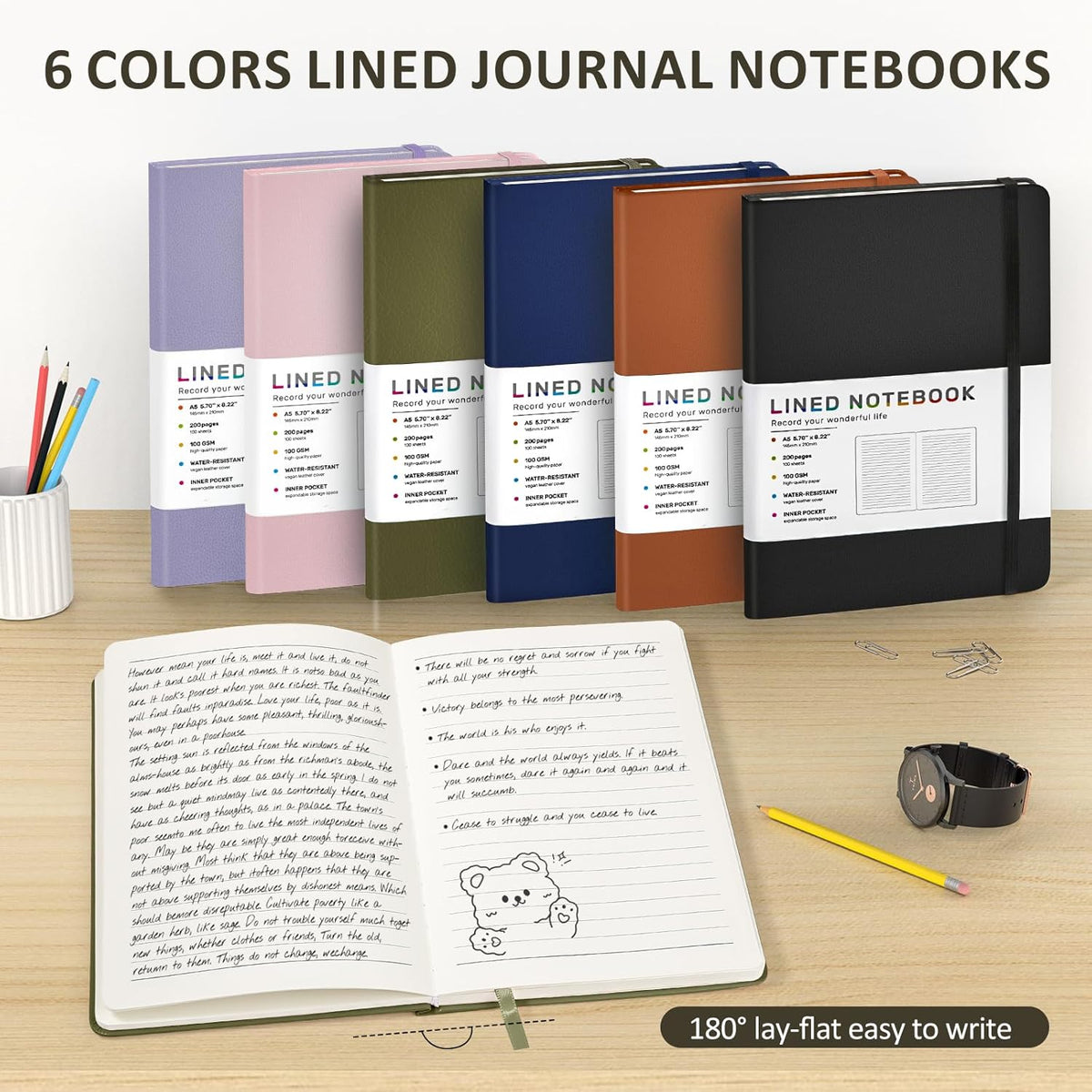 Lined Journal Notebook for Women Men, 200 Pages A5 Hardcover Leather Journals 5.7” x 8.3”, A5 College Ruled Notebooks with 100 GSM Thick Paper for Writing,Travel,School,Office,Work,Business(Green)