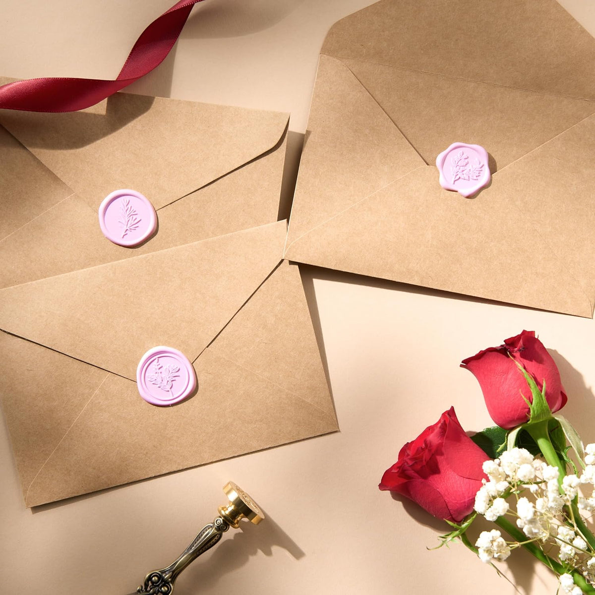 Wax Seal Stickers (60 Pcs, 3 Designs in 1 Pack) Premium Envelope Seal Stickers for Wedding Invitation Envelopes, Adhesive Wax Seals, Perfect for Seating Chart, Gift Wrapping