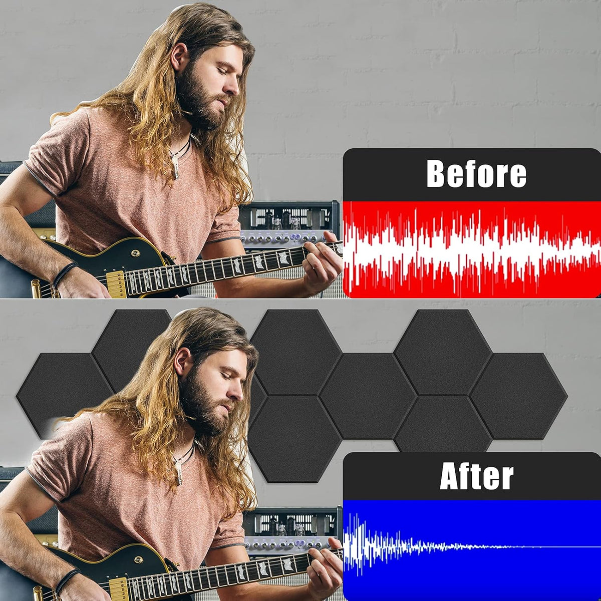 22 Pack Self-adhesive Acoustic Panels 12" X 10" X 0.4" - Sound Proof Foam Panels with High Density, Hexagonal Design, Flame Resistant, Absorb Noise and Eliminate Echoes(Black)