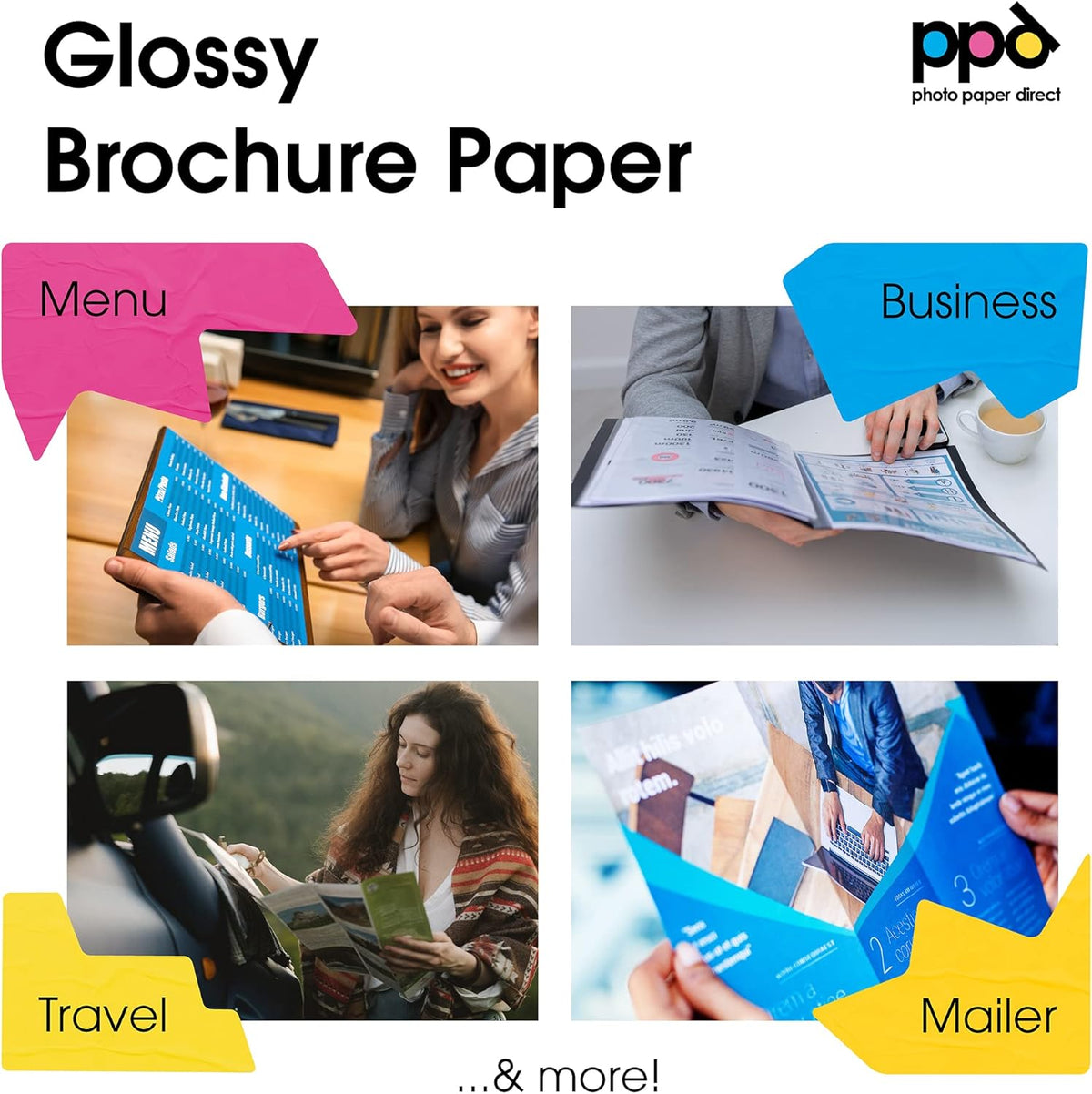PPD 100 Sheets Inkjet Glossy Brochure and Flyer Paper 8.5x11 37lbs 140gsm Professional Quality Double Sided Instant Dry and Water-Resistant (PPD-72-100)