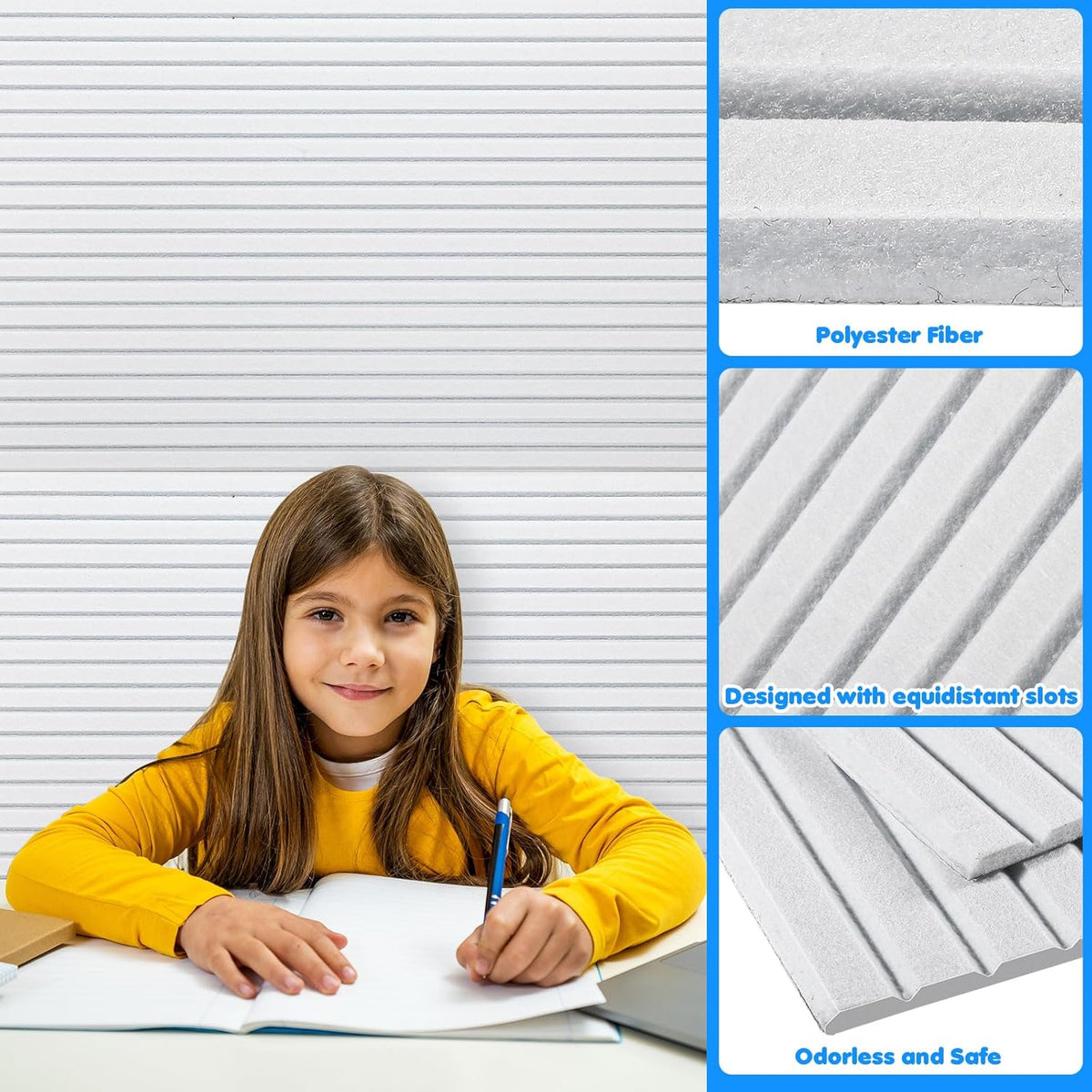 Woanger 5 Pack Large Acoustic Panels 47x24x0.4 Inch Sound Dampening Panels Self-Adhesive Noise Absorbing Sound Proof Wall for Echo Absorption for Home Studio Office Game Room(White)