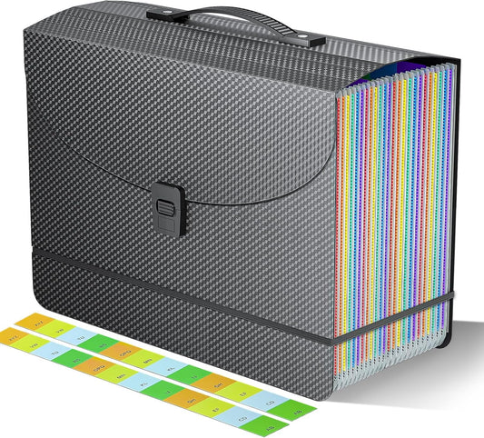 Expanding File Folders,Accordion File Organizer,25 Pockets Expandable File Folder with Plastic Handle,Portable Filing Box,Monthly Bill Receipt Paper and Document Organizer,Colored Tabs,A4/Letter Size