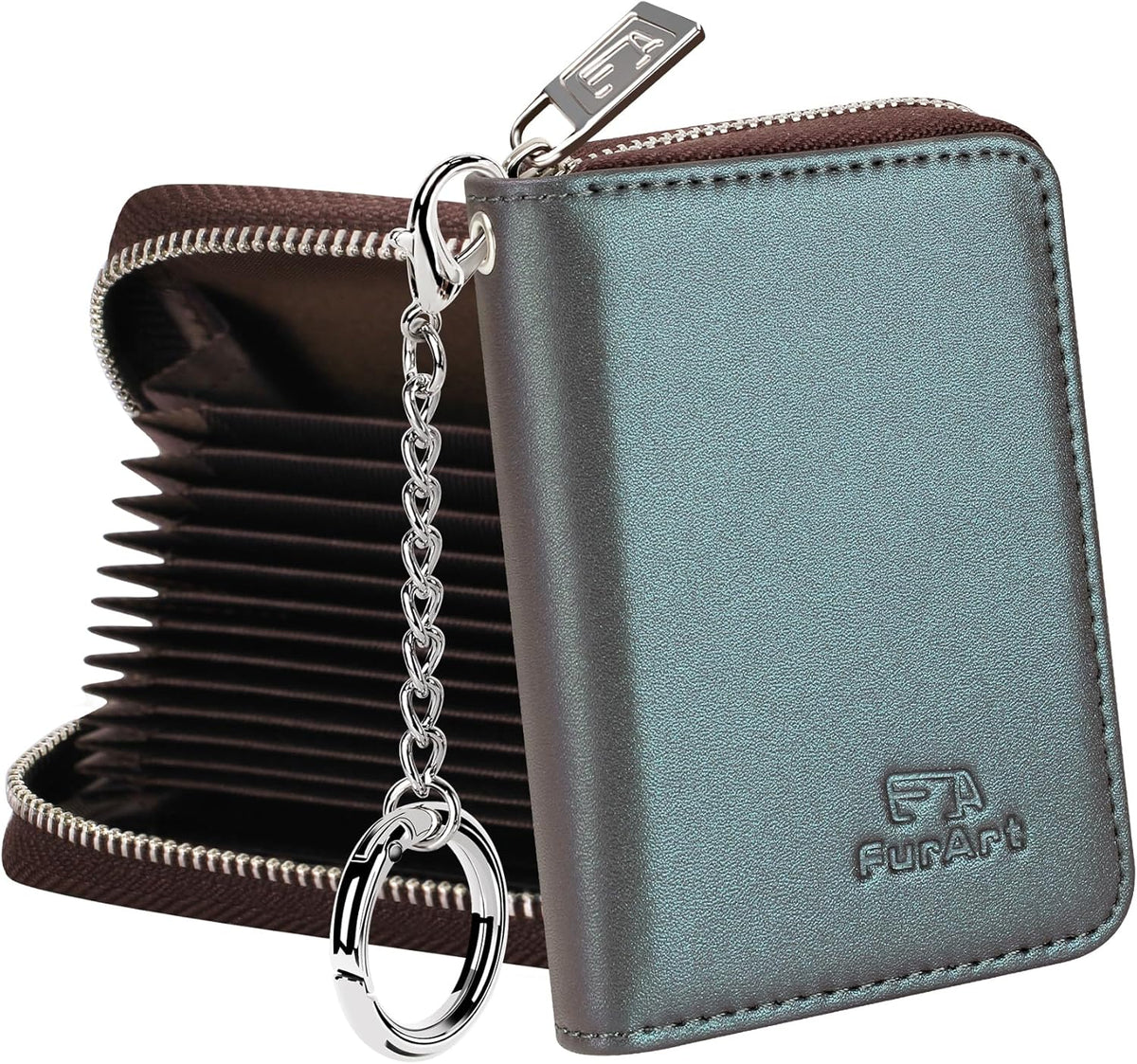 FurArt Zipper Wallet Women, RFID Blocking Credit Card Wallet, Business Card Holder, Compact Size KeyChain Wallet