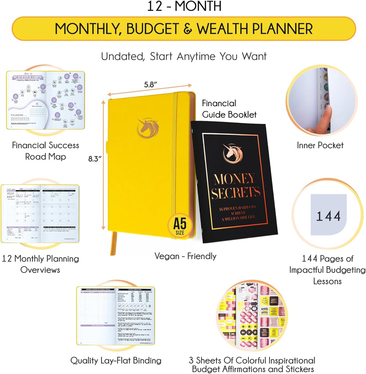 Financial Planner - Monthly Budget Planner & Monthly Bill Organizer | A 12-Month Journey to Financial Freedom | Bill Payment Tracker Organizer, Debt, Expense Tracker & Money Saving with Pockets
