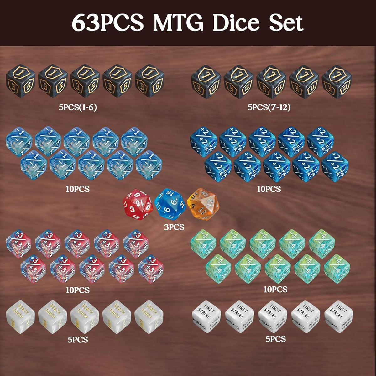 63 PCS MTG Dice Counters Set with Bulk Abilities Keywords Counters, MTG Life Counters for Games, MTG Accessories