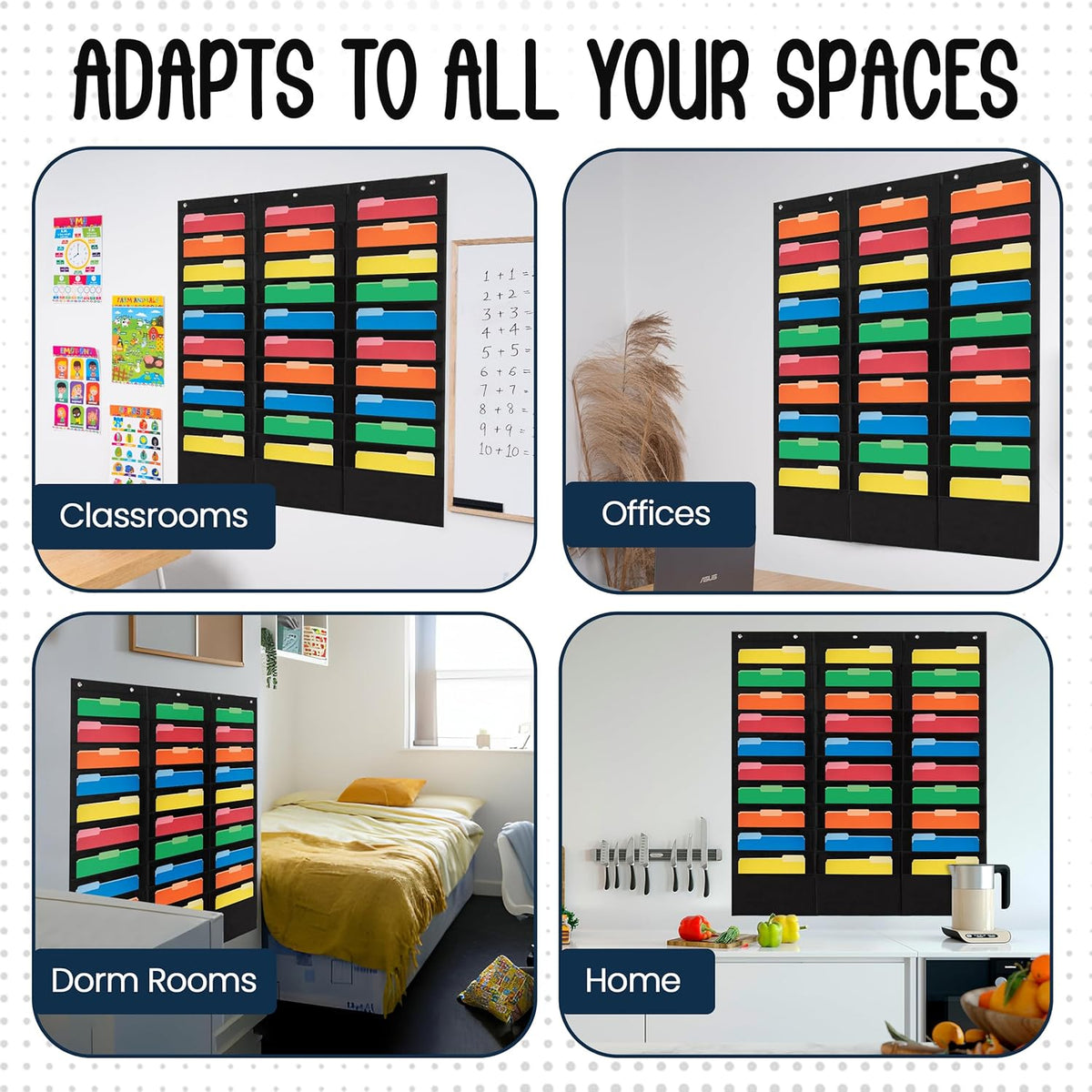 Essex Wares - 30 Pocket File Pocket Chart, Black, 42" Wide x 47" Tall - Versatile Wall Hanging File Folder Organizer for Classroom, Office, Home, and More - Wall Folder Organizer - 30 Pockets