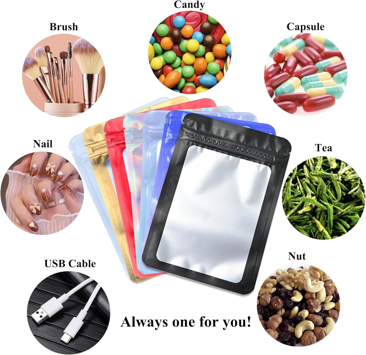 Resealable Mylar Pouch Bag Great for Office Home Party Favor Food Storage (100PCS, Purple Color, 3 x 4.7 inch)