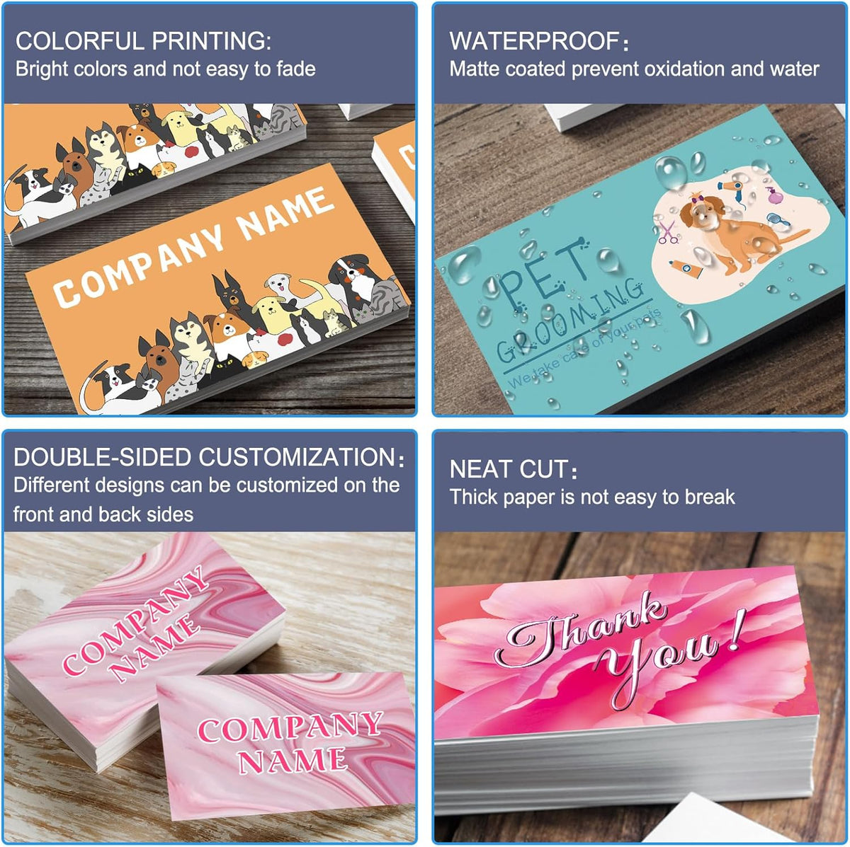 Custom Business Cards Customizable with Logo Text,Personalized Business Cards Photo Printable Barbershop Cards 1000 500 200 100 Double Sided Customize Cards for Small Business Waterproof