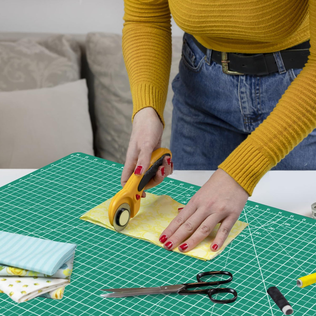 Headley Tools Thickened 24 x 36 Inch Self Healing Sewing Cutting Mat, A1 Rotary Cutting Sewing Mat for Crafts, Double Sided 5-Ply Table Cutting Board for Fabric Quilting Leather Hobby, (Green)