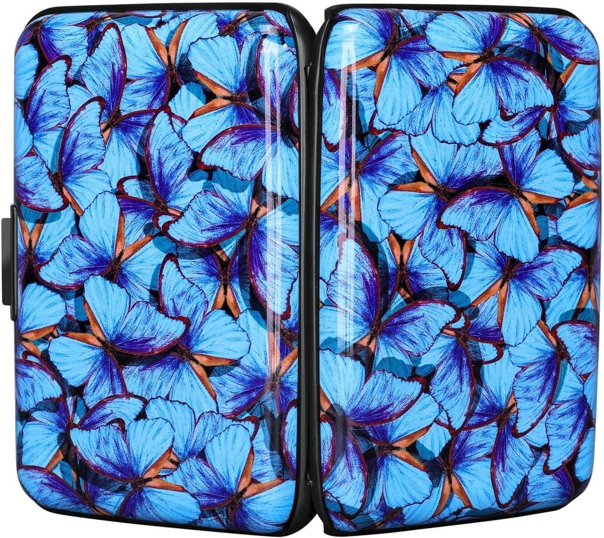 ELFISH RFID Blocking Credit Card Protector Aluminum ID Case Hard Shell Business Card Holders Metal Wallet for Men or Women (Blue Butterfly)