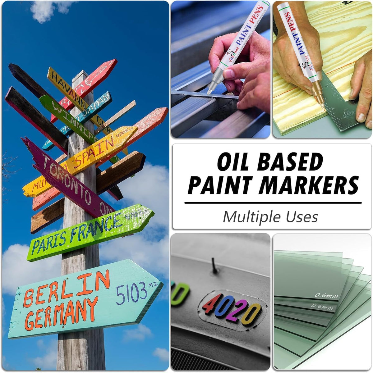Green Paint Pens marking pens Permanent Markers - 6 Pack Oil Based Waterproof Markers for Tire, Rubber,Wood, Rocks, Metal, Canvas,Plastic, Dark Surface,Craft office Supplies,Medium Point