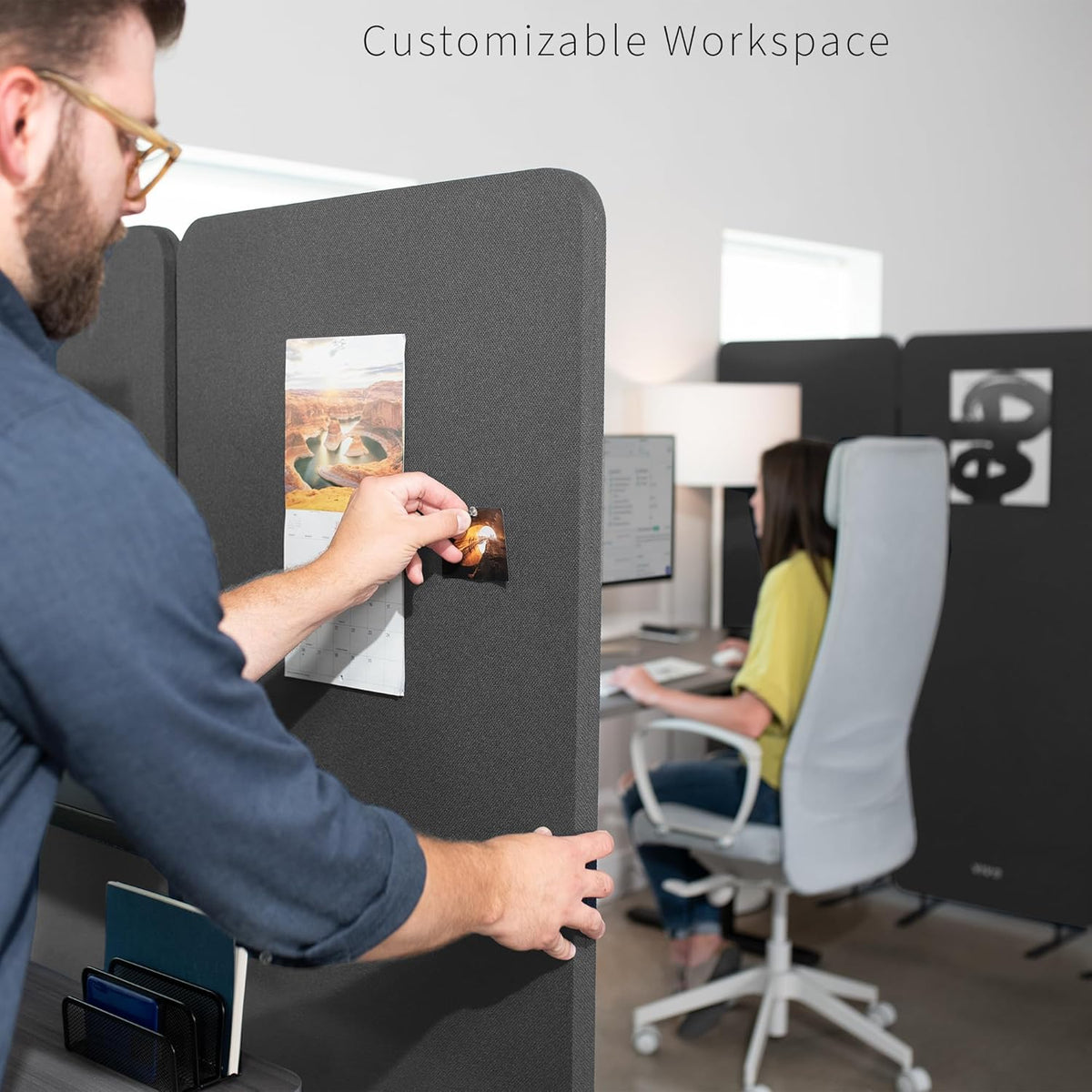 VIVO Freestanding 72 x 66 inch Privacy Panel, Cubicle Divider, Acoustic Wall Partition, x3 24 inch Panels, Dark Gray, PP-3-T072D