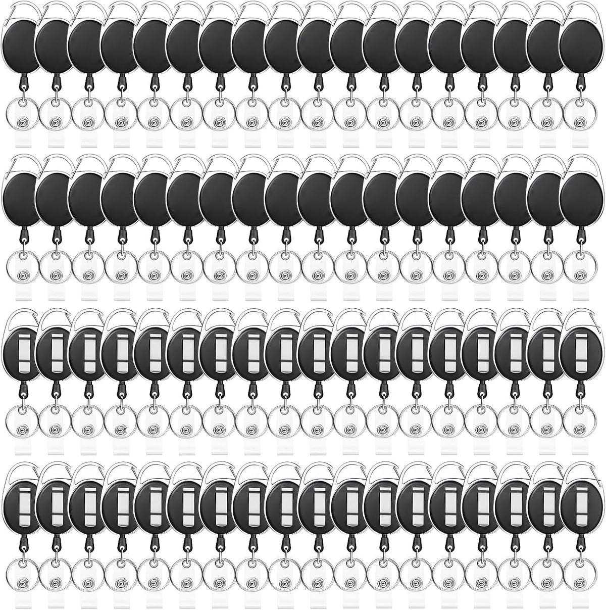 72 Pack Badge Reels Retractable Badge Holders with Clip Key Ring Liubeili Name ID Badge Clips Keychain for Nurse Doctor Employee Worker, Black