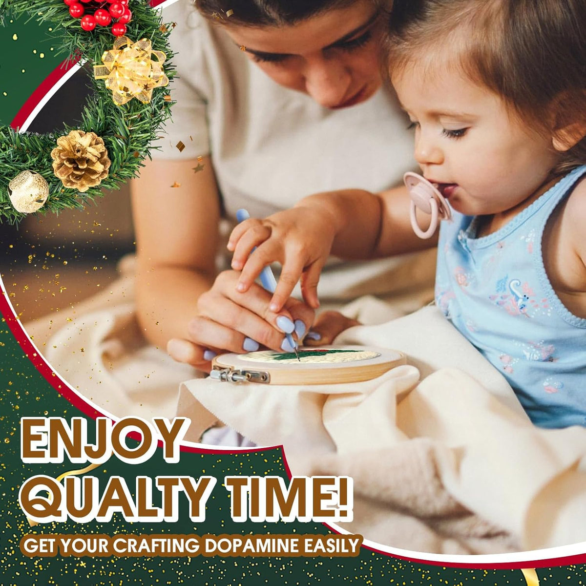 yuegool 6PCS Christmas Punch Needle Coasters Kit,Easy DIY Punch Needle Embroidery Kit for Beginners Adults Kids Including Patterns, Tools, Yarns, Hoop, Instruction, Coaster Holder Art Craft Supplies