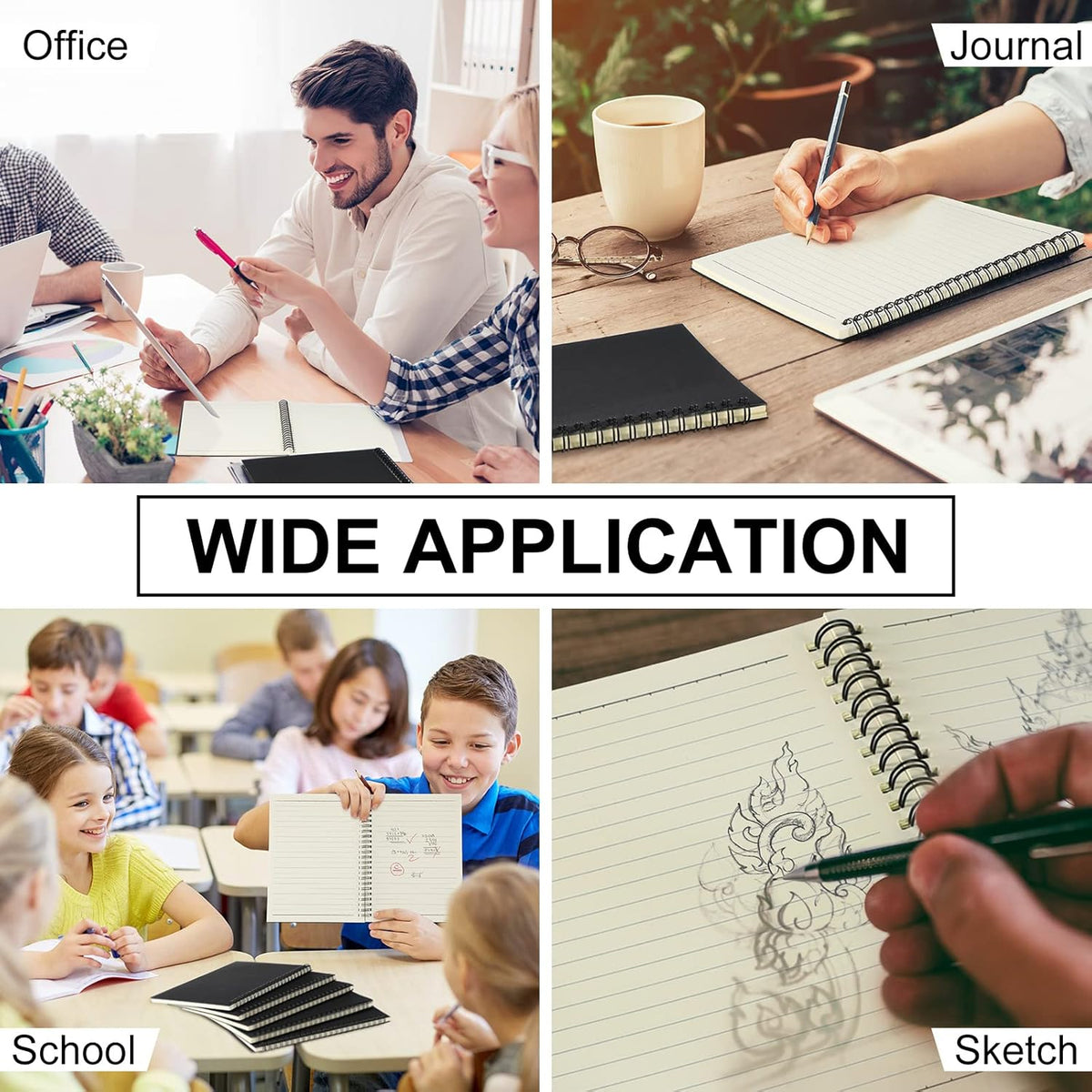 Yahenda 200 Pcs Spiral Notebook Bulk A5 Journal Lined 8.3'' x 5.5'' Writing Composition Paper Small Notepad Subject Notebook for Students Office Business Back to School Supplies (Black)