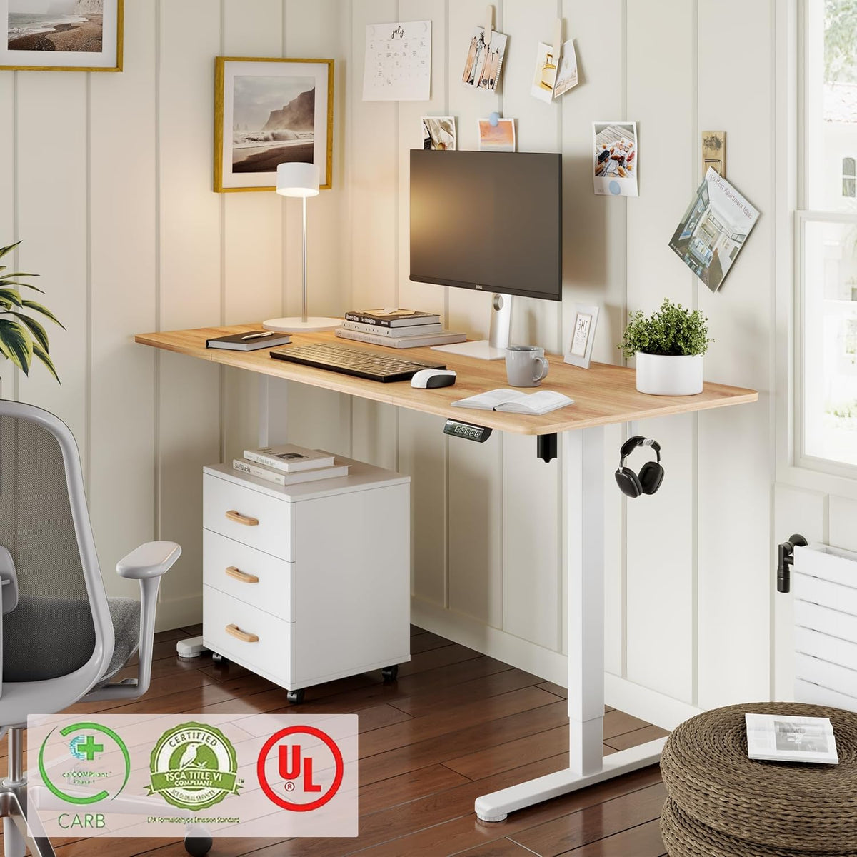 Monomi Electric Standing Desk, 71 x 31.5 inches Height Adjustable, Ergonomic Home Office Sit Stand Up Desk with Memory Preset Controller (Natural Top/White Frame)