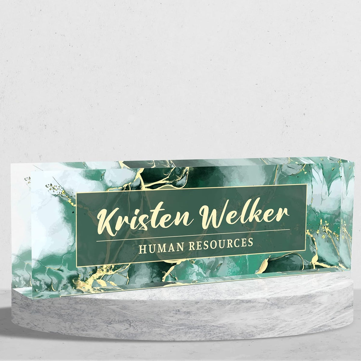 Desk Name Plate Personalized, Premium Green Phnom Penh Marble Acrylic Desk Name Plate, Personalized Name Plate for Desk, Office Decor for Women or Men Coworkers, Boss, Employee, Teacher
