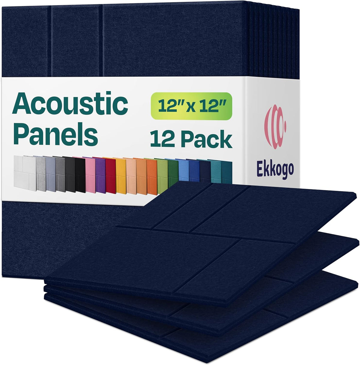 Acoustic Panels 12-Pack Soundproof Wall Panels 12"x12"x0.4" Decorative Sound Dampening for your Home, Office, Studio, Bedroom & More with Unique GridFrame Carving [Denim Blue]