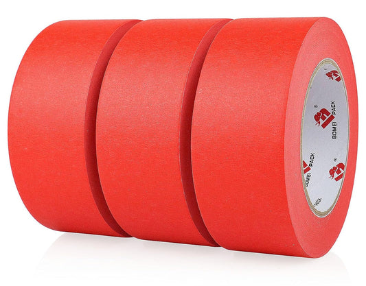 BOMEI PACK Red Painters Tape 2 inch Wide, 3 Rolls Red Masking Tape 2 inch x 60 Yards (180 Total Yards) Residue-Free Painting Tape for Labeling, DIY Crafting, Decoration and School Projects